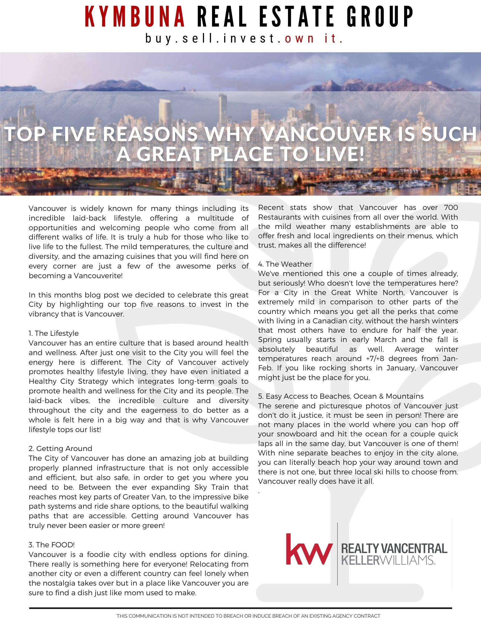 Top 5 Reasons Why Vancouver is Such a Great Place to Live!